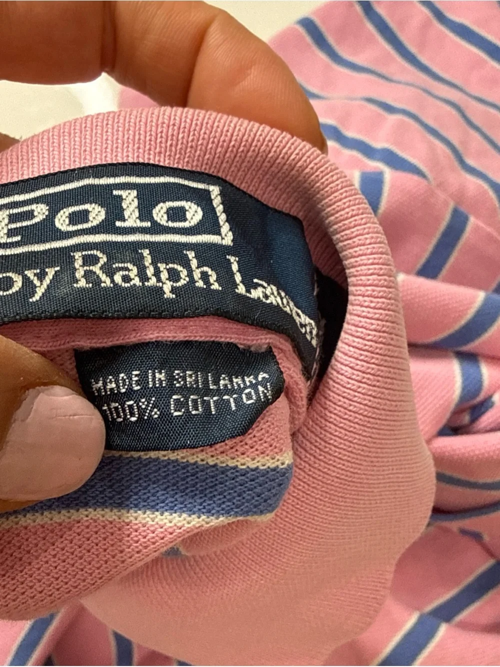 Polo Ralph Lauren Men's M Blue and Pink Striped Short Sleeve Polo Shirt A!0826